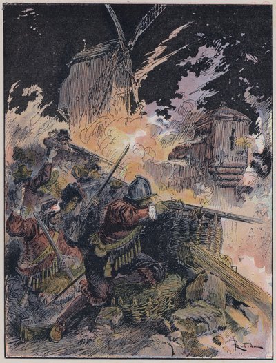 Ilustração para Le Capitaine Bellormeau por e ilustrada por A Robida (cor litho) de Albert Robida