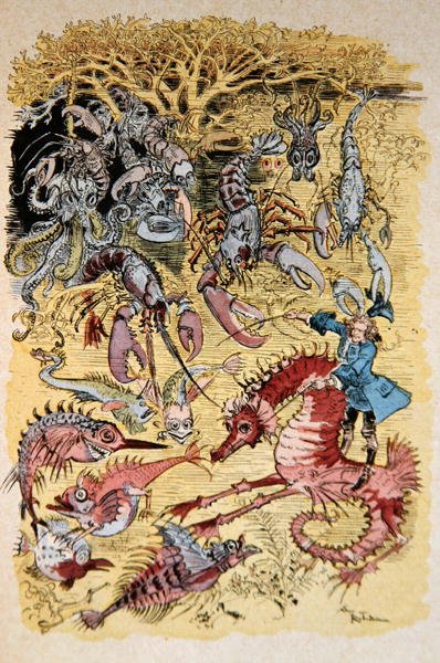 Ilustração de "As Aventuras do Barão Munchausen" (cor litho) de Albert Robida