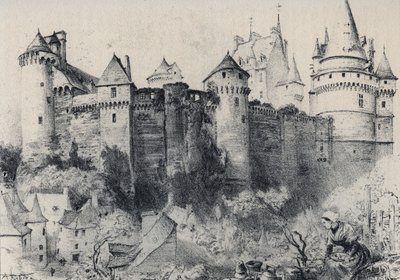 La Chateau fort de Vitre en Ille-et-Vilaine - La vieille France - La Bretagne - textos, desenhos e litografias, de Albert Robida (1848-1926) final do século XIX sem data de Albert Robida