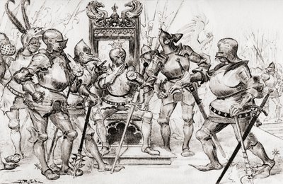 Le conseil des capitaines de Picrochole ou O conselho de capitães de Picrochole. de Albert Robida