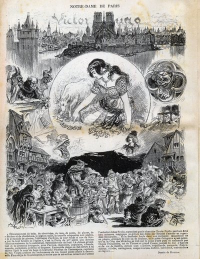 Notre Dame de Paris de Victor Hugo (1802-1885) (Notre-Dame de Paris) desenho de Albert Robida (1848-1926) em "Le rire" de 1902 de Albert Robida