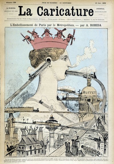 O embelezamento de Paris pelo metrô - por Robida, em "La Caricature" de 19/06/1886 de Albert Robida