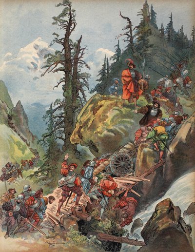 A travessia dos Alpes, ilustração de 
