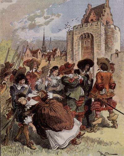 A timidez do Capitão Bellormeau - "Madame de Malicorne caiu nos braços de um sargento". Personagem do livro de Albert Robida. Capa "O Pequeno Francês ilustrado" de 20/01/1900. de Albert Robida