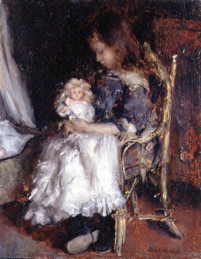 Menina segurando sua boneca de Albert Roelofs