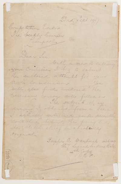 Carta ao editor da competição, 23 de setembro de 1917 de Albert Warbrick
