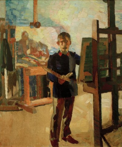 Auto-retrato no Litewka azul de Albert Weisgerber