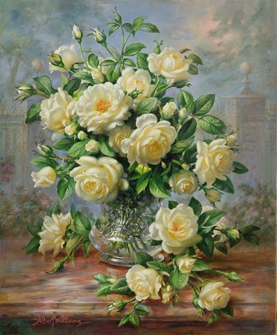 Princesa Diana Rosas em um vaso de vidro lapidado de Albert Williams