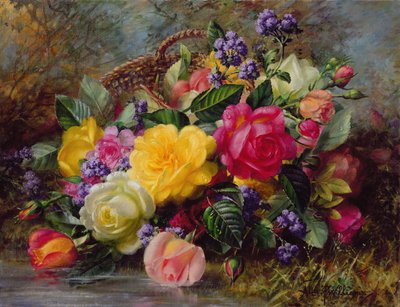 Rosas por uma lagoa em um banco de grama de Albert Williams