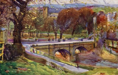 Whalley, the Church and Village (cor litho) de Albert Woods