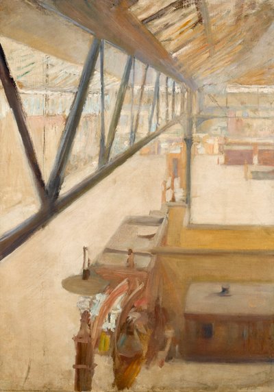 Vista de uma estação ferroviária, c.1900 (óleo sobre tela) de Albert de Belleroche