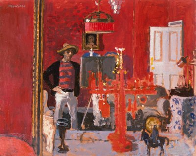 Auto-retrato num chapéu turco (óleo a bordo) de Alberto Morrocco