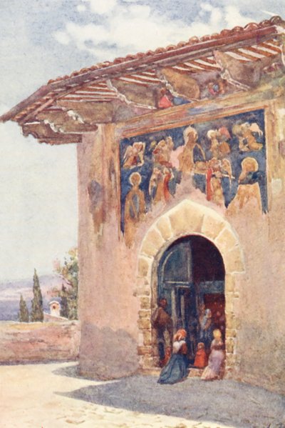 Capela dos Peregrinos, Assis (litografia a cores) de Alberto Pisa