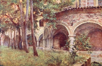 Claustro de S. Francisco, Assis (litografia a cores) de Alberto Pisa
