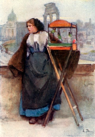 Menina vendendo pássaros na Via del Campidoglio de Alberto Pisa