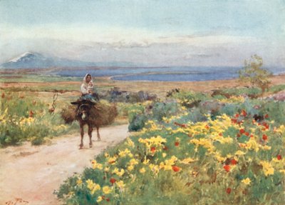 Primavera em Siracusa. Vista, de, etna, e, thapsos, de, local, de, Tyche de Alberto Pisa