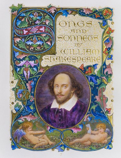 Frontispício do livro com um belo retrato a cores de William Shakespeare pelo artista Alberto Sangorski de Alberto Sangorski