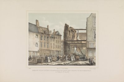 Vista da ruína causada pelo incêndio em Middelburg. no domingo, 28 de junho de 1857. (título no objeto) de Albertus Anthonius Nunnink