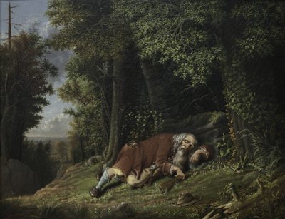 Rip Van Winkle Asleep, 1879-80 (óleo em canas) de Albertus D.O Browere