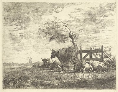 Vacas perto de uma cerca e de um salgueiro de sondagem de Albertus Verhoesen