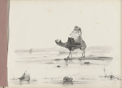Homem andando de camelo ao longo de uma costa de Albertus van Beest