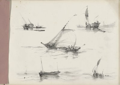 Folha de estudo com veleiros na água de Albertus van Beest