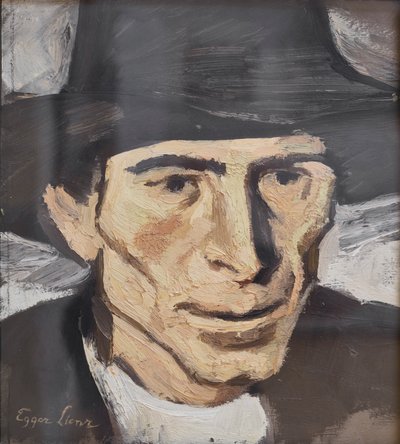 Cabeça de um agricultor (óleo sobre cartão) de Albin Egger Lienz