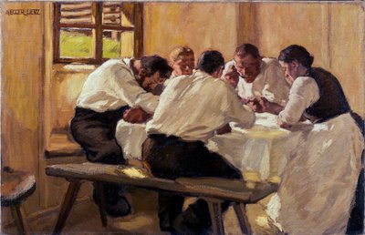 Repas, la sopa (versão 2) (Almoço (A Sopa, Versão II) Pintura de Albin Egger Lienz (1868-1926), óleo sobre tela de Albin Egger Lienz