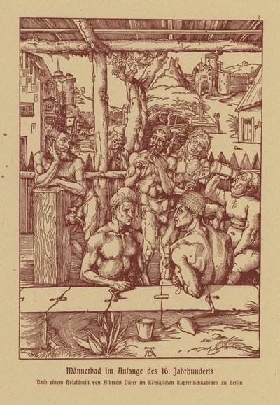 Banhos para homens, início do século XVI (litografia a cores) de Albrecht (after) Durer or Duerer