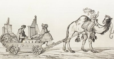 O Organista Paul Hoffaner Tocando em um carro desenhado por um camelo, c.1880 (gravura) de Albrecht (after) Durer or Duerer