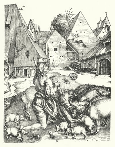 O Filho Pródigo (gravura) de Albrecht (after) Durer or Duerer