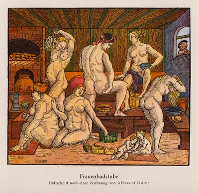 Banhos femininos (lito a cores) de Albrecht (after) Durer or Duerer