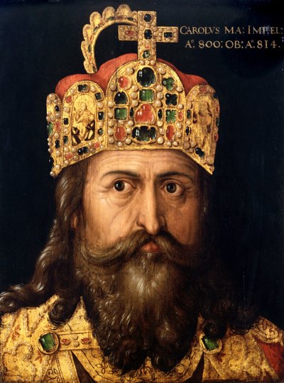 "Retrato de Carlos Magno (742-814) Pintura do atelier de Albrecht Durer, ca. 1514 Deutsches Historisches Museum Berlin Alemanha de Albrecht (follower of) Durer or Duerer