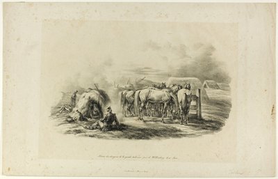 Bivouac dos Dragões da Guarda Italiana perto de Wittenberg no dia dez de junho de Albrecht Adam