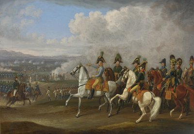 O General von Bellegarde e os seus oficiais a observar uma batalha de Albrecht Adam