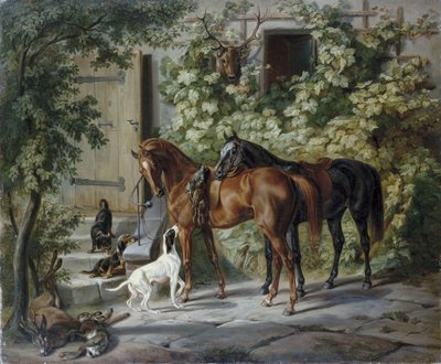 Cavalos no alpendre de Albrecht Adam