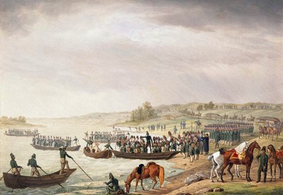 Corpo italiano de Eugene de Beauharnais, atravessando o Niemen em 30 de junho de 1812, 1815. de Albrecht Adam