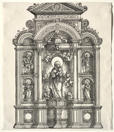 Grande altar com a Virgem, em uma fronteira com a SS. Christopher, George, Barbara, Catherine, 1520. de Albrecht Altdorfer
