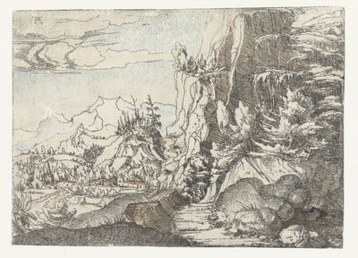 Paisagem com parede de pedra escura de Albrecht Altdorfer