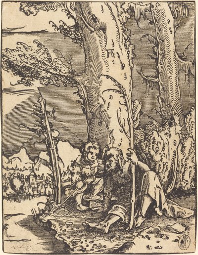 São Cristóvão sentado à beira de um rio de Albrecht Altdorfer