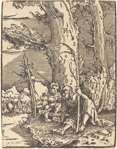 São Cristóvão sentado à beira de um rio de Albrecht Altdorfer