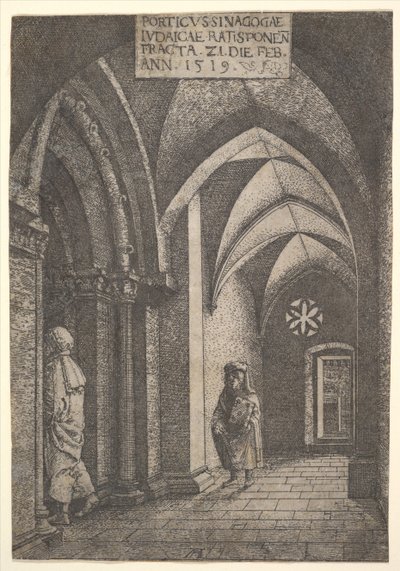 O Hall de Entrada da Sinagoga de Regensburg, 1519. de Albrecht Altdorfer