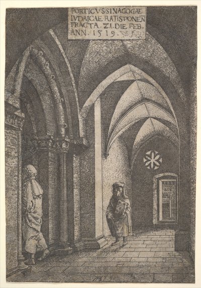 O hall de entrada da sinagoga de Regensburg, 1519. de Albrecht Altdorfer