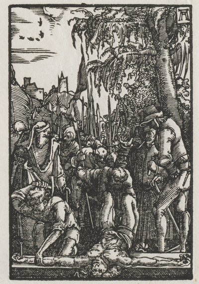A queda e redenção do homem: Cristo pregado na cruz de Albrecht Altdorfer