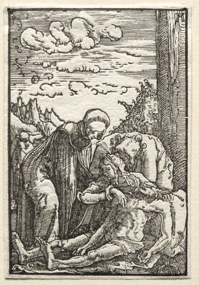 A queda e redenção do homem: a lamentação debaixo da cruz, c. 1515 de Albrecht Altdorfer