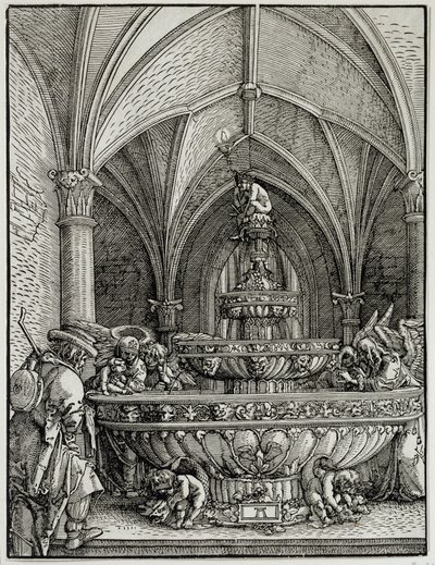 A Sagrada Família tem a fonte. Gravura do alemão Albrecht Altdorfer (1480-1538). Museu do Louvre de Albrecht Altdorfer