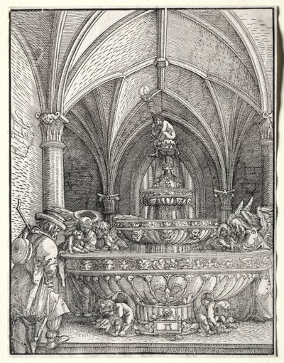 A Sagrada Família na fuga para o Egito em uma fonte de Albrecht Altdorfer