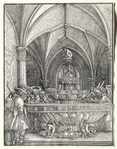 A Sagrada Família na Fuga para o Egito em uma Fonte, c. 1520 de Albrecht Altdorfer