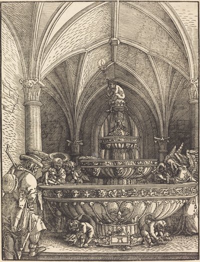 O descanso na fuga para o Egito em uma fonte de Albrecht Altdorfer