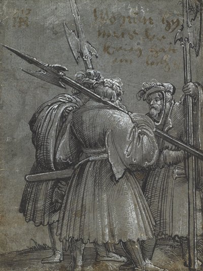 Três vigia noturno, 1513 (desenho em papel cinza azul) de Albrecht Altdorfer